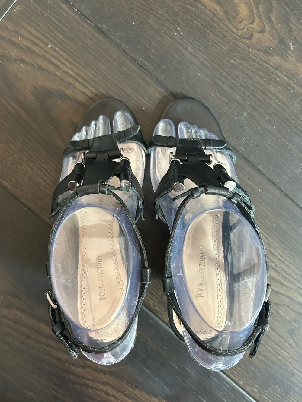 Pour La Victoire Betsy Black Leather Espadrille Wedge Sandals Size 6